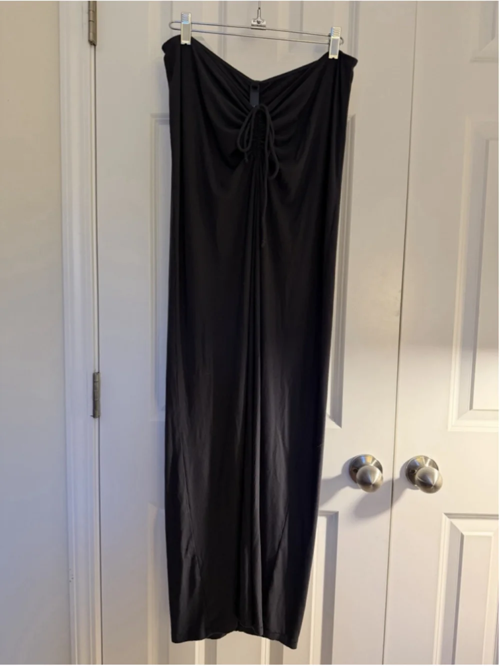 SKIMS Gray Ribbed Knit Ruched Drawstring Long Maxi Skirt Stretch Women's XL